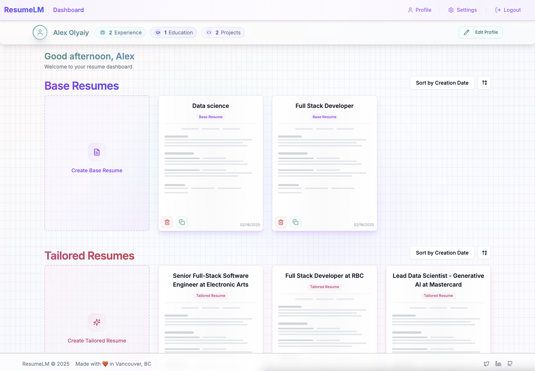 Beautiful Resume Dashboard